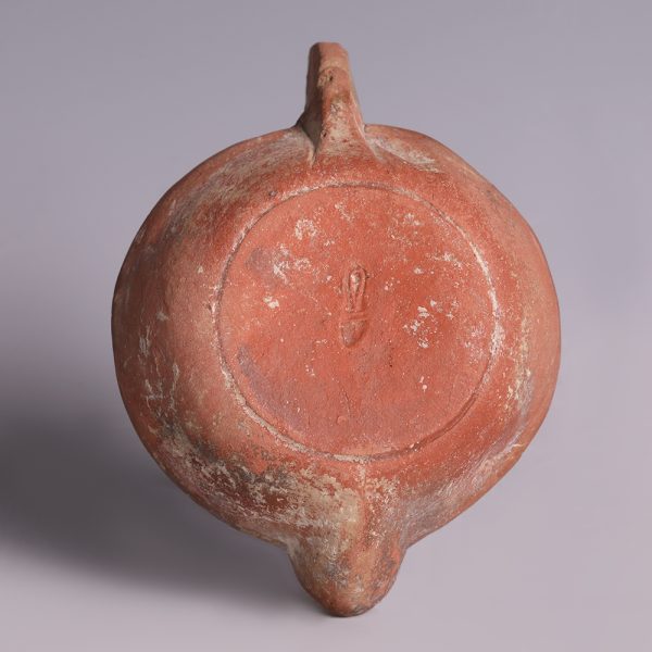 Ancient Roman Terracotta Oil Lamp with Faces