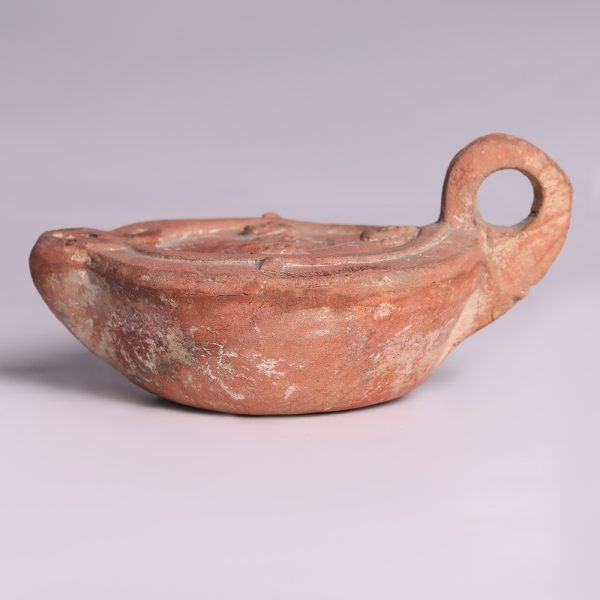 Ancient Roman Terracotta Oil Lamp with Faces