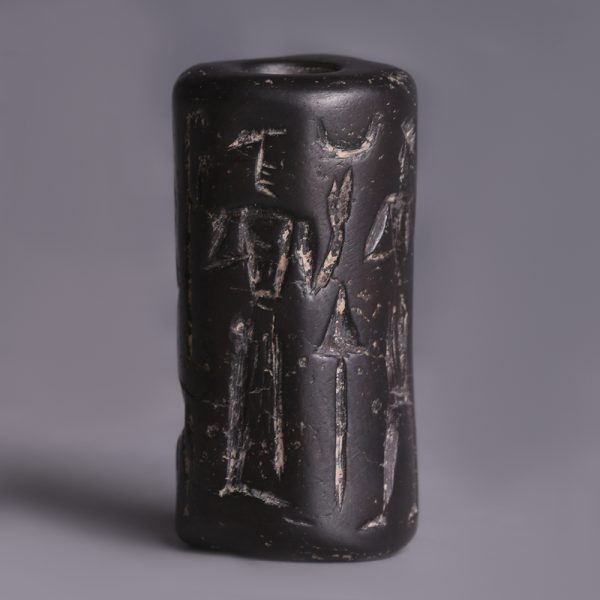 Old Babylonian Hematite Cylinder Seal with Warrior Kings