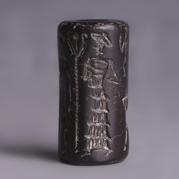 Old Babylonian Hematite Cylinder Seal with Warrior Kings