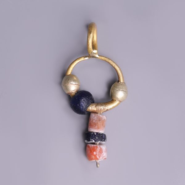 Near Eastern-Western Asiatic Gold, Coral and Glass Bead Pendant