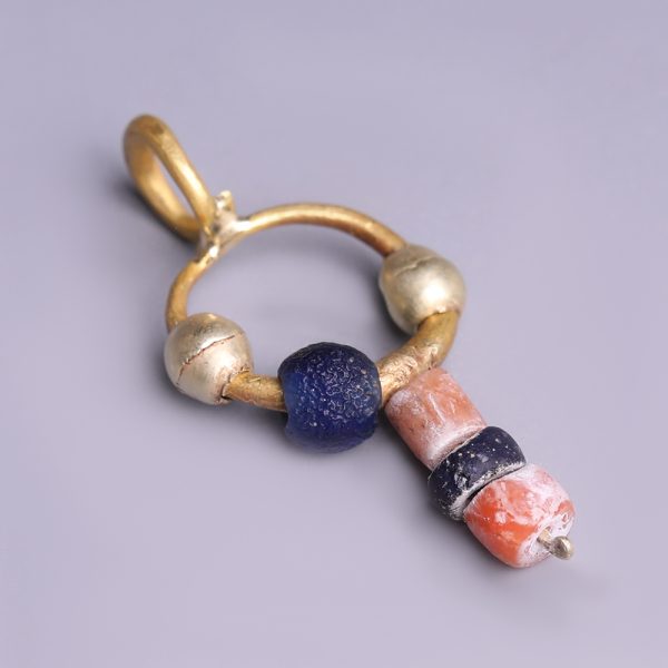 Near Eastern-Western Asiatic Gold, Coral and Glass Bead Pendant