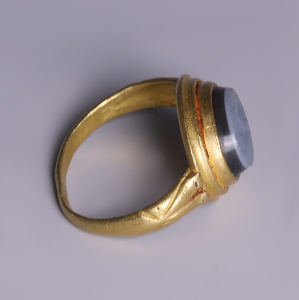 Ancient Roman Gold Ring with Nicolo Intaglio of Eros