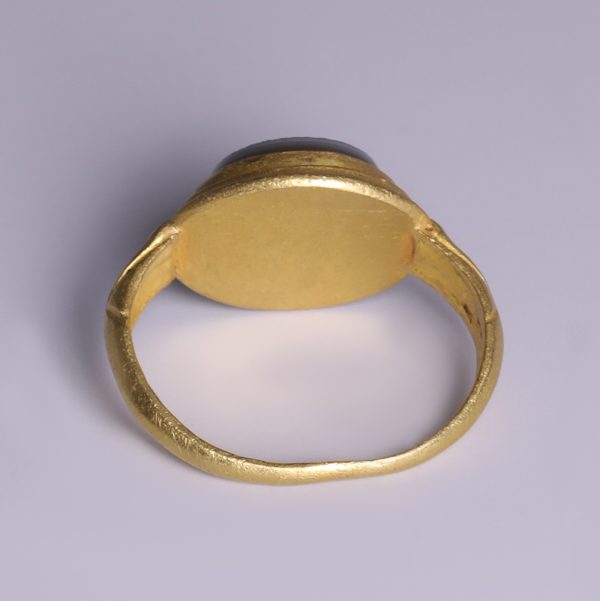 Ancient Roman Gold Ring with Nicolo Intaglio of Eros