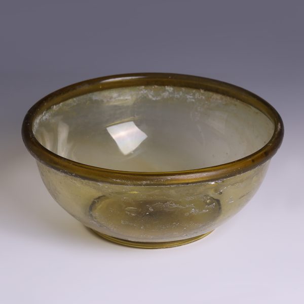 Ancient Roman Olive-Green Glass Bowl