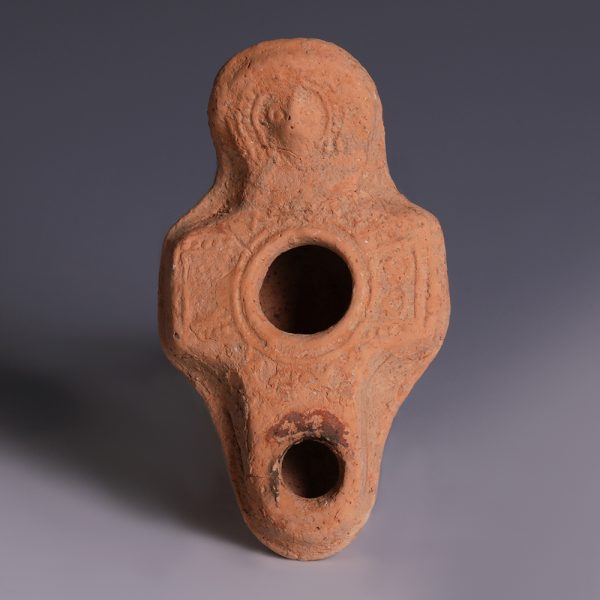 Holy Land Terracotta Oil Lamp with Christ Handle
