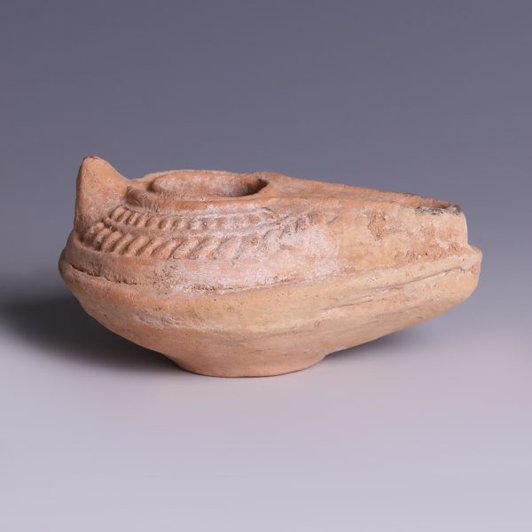 Holy Land Terracotta Oil Lamp with Geometric Design