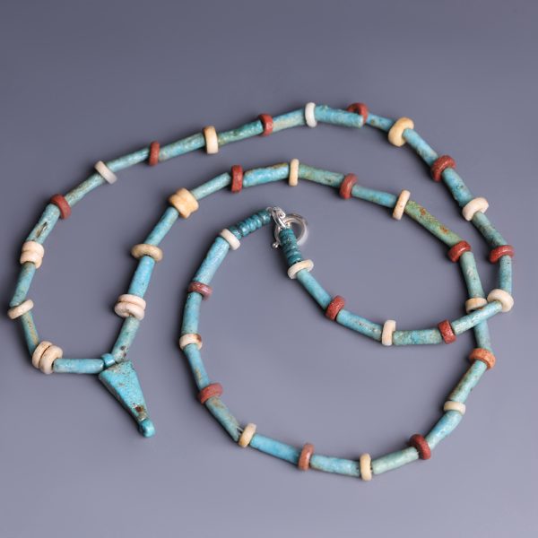 Egyptian Faience Bead Necklace with Amulet