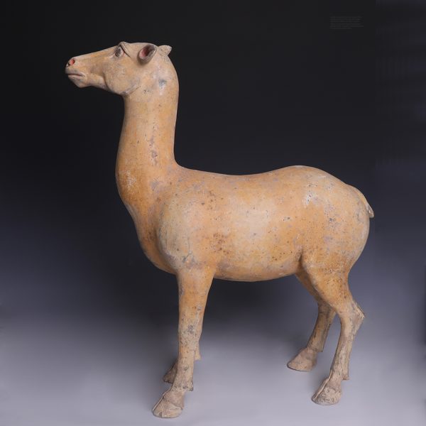 Chinese Han Dynasty Polychrome Terracotta Deer Sculpture