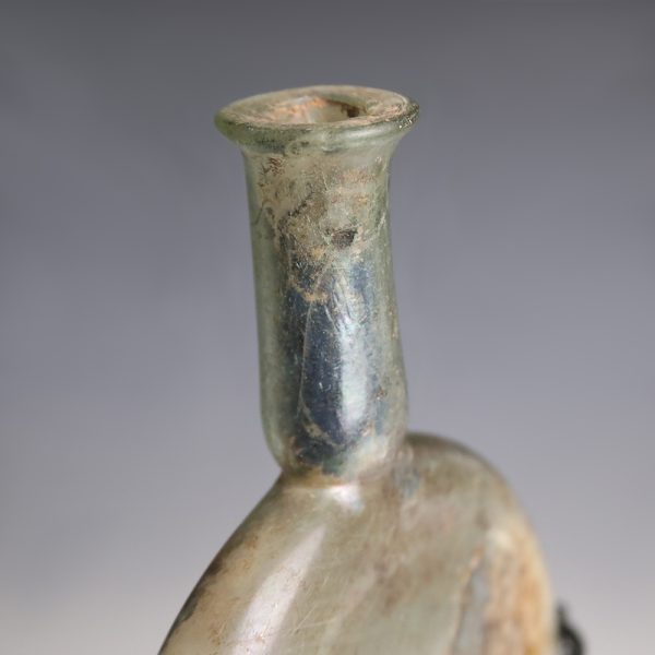 Ancient Roman Green Glass Lentoid Flask