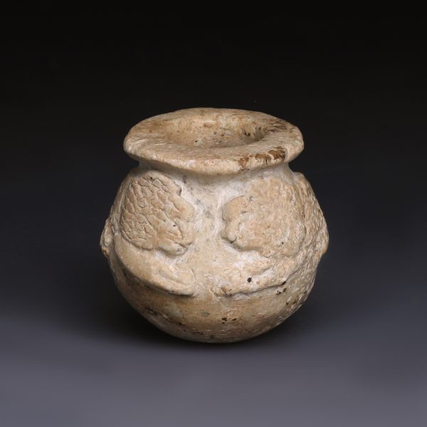 Neo-Sumerian Alabaster Kohl Pot with Lions