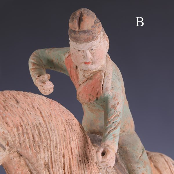 Pair of Chinese Tang Dynasty Statues of Horse and Rider