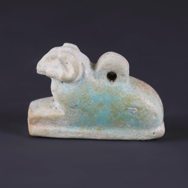 Ancient Egyptian Turquoise Faience Amulet of Khnum as a Ram