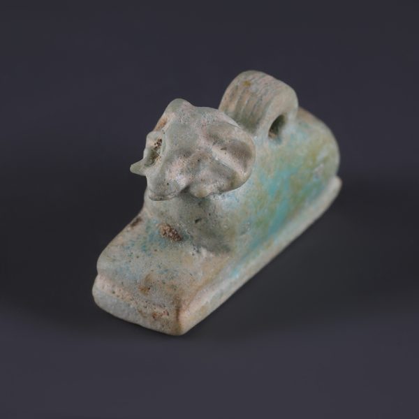 Ancient Egyptian Turquoise Faience Amulet of Khnum as a Ram