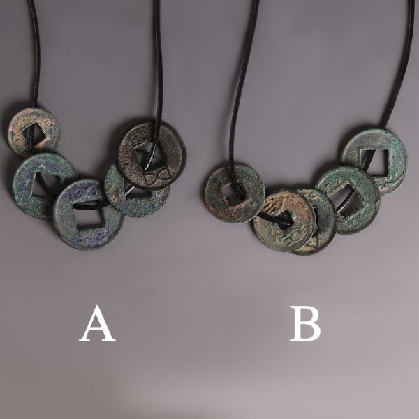 Pair of Ancient Chinese Cash Coins Necklaces