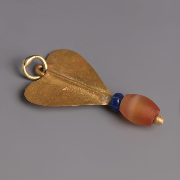 Western Asiatic Gold Heart-Shaped Pendant with Carnelian
