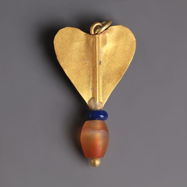Western Asiatic Gold Heart-Shaped Pendant with Carnelian