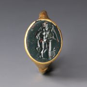Ancient Roman Ring with Green Jasper Intaglio of Apollo
