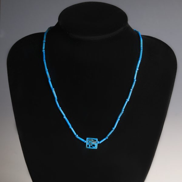 Egyptian Light Blue Faience Beaded Necklace with Wedjet Eye Amulet
