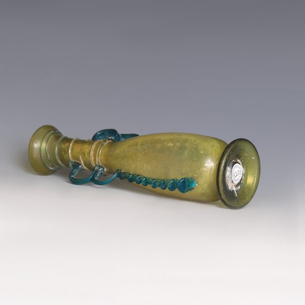 Exquisite Roman Yellow Glass Flask with Aquamarine Handles