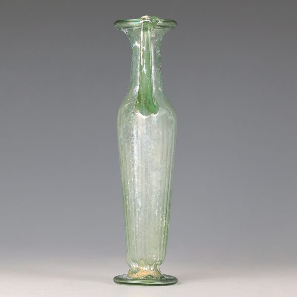 Roman Green Glass Ribbed Footed Amphora