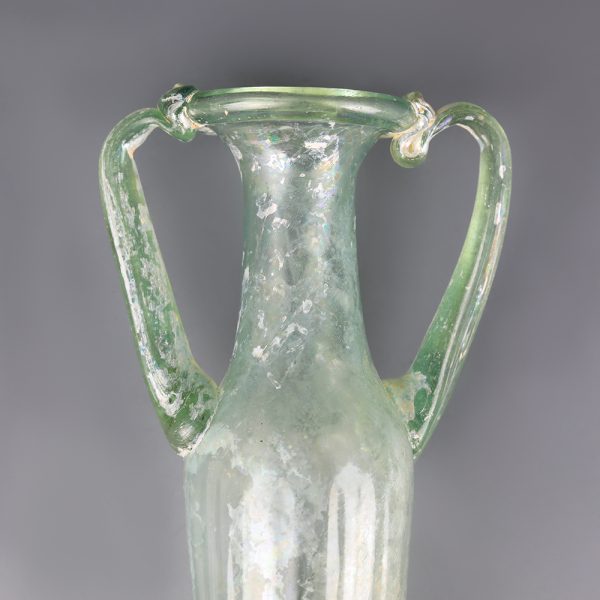 Roman Green Glass Ribbed Footed Amphora