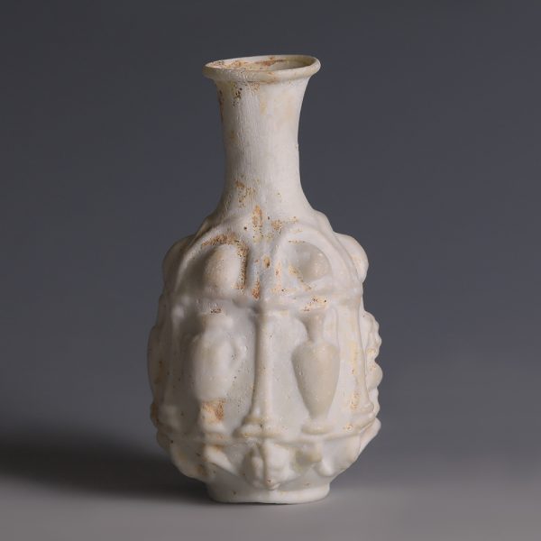 Roman White Glass Hexagonal Flask
