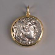 Ancient Greek Alexander the Great Silver Tetradrachm Pendant with Gold Frame