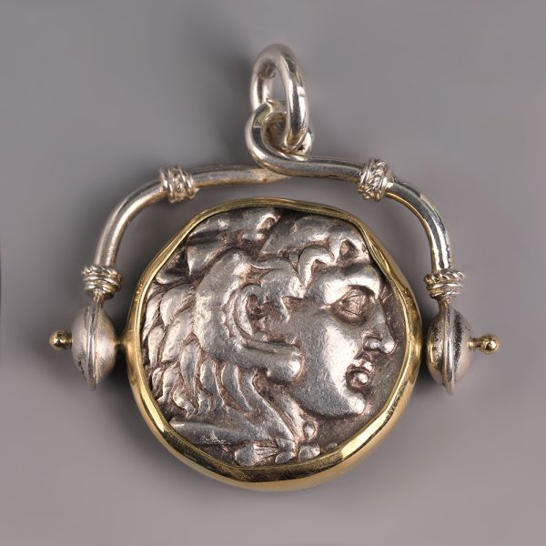 Ancient Greek Alexander the Great Silver Tetradrachm Swivel Pendant