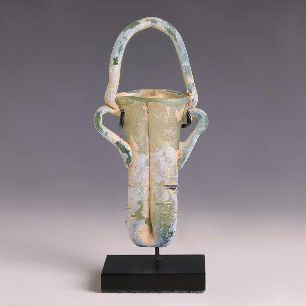 Ancient Roman Glass Double Balsamarium with Applied Handles