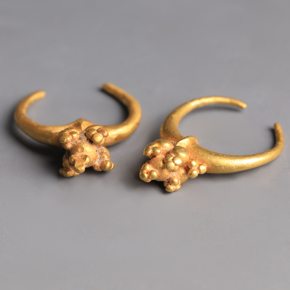Near Eastern-Western Asiatic Gold Earrings with Granules Near Eastern-Western Asiatic Gold Earrings with Granules
