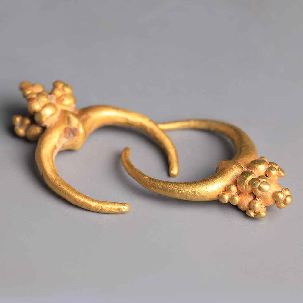 Near Eastern-Western Asiatic Gold Earrings with Granules Near Eastern-Western Asiatic Gold Earrings with Granules