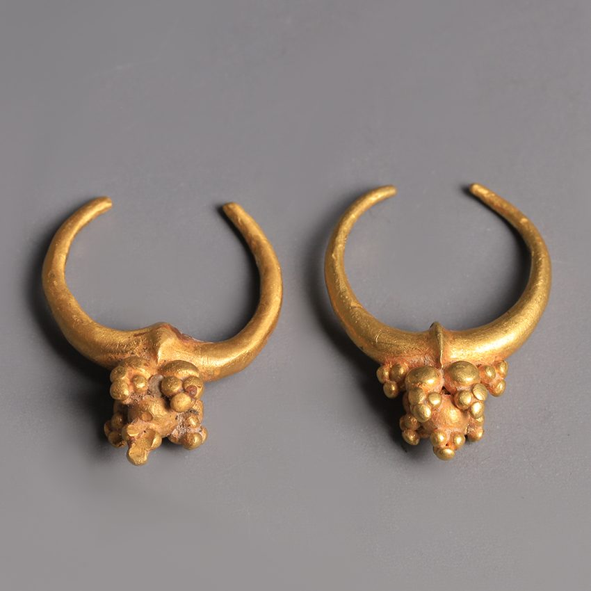 Near Eastern-Western Asiatic Gold Earrings with Granules Near Eastern-Western Asiatic Gold Earrings with Granules