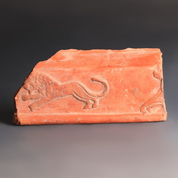 Ancient Roman North African Red Slipware Relief Plaque with Lion
