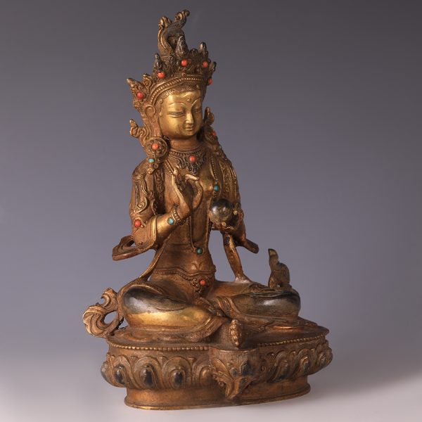 Sino-Tibetan Gilt Bronze Green Tara Figure