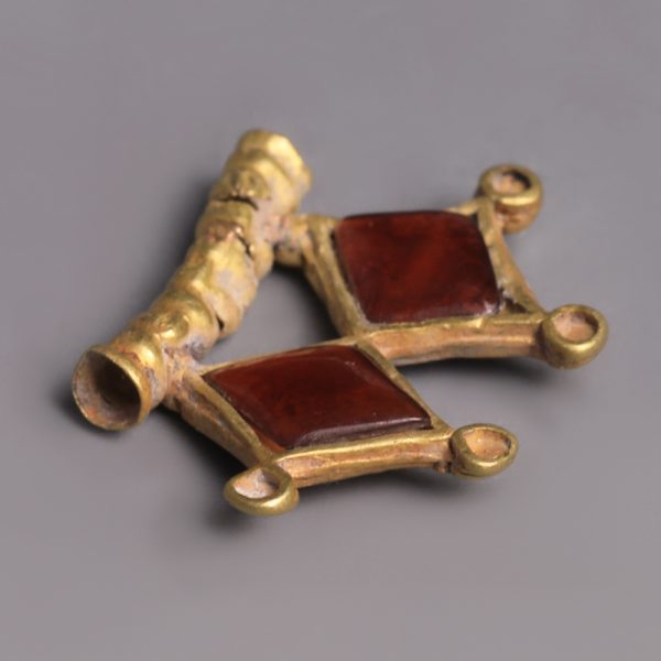 Western Asiatic Gold Rhombi Pendant with Garnets