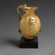 Ancient Roman Yellow Glass Flask with Applied Handle