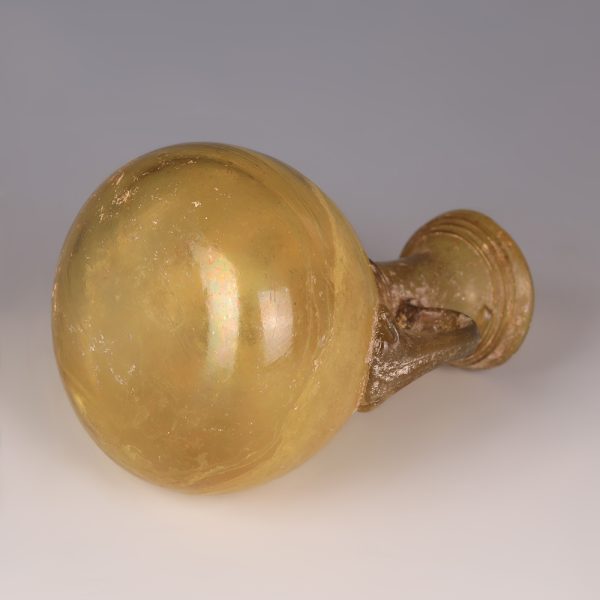 Ancient Roman Amber Glass Aryballos with Applied Handles