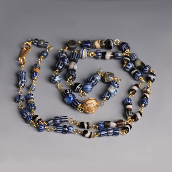 Ancient Roman Decorative Glass and Gold Necklace