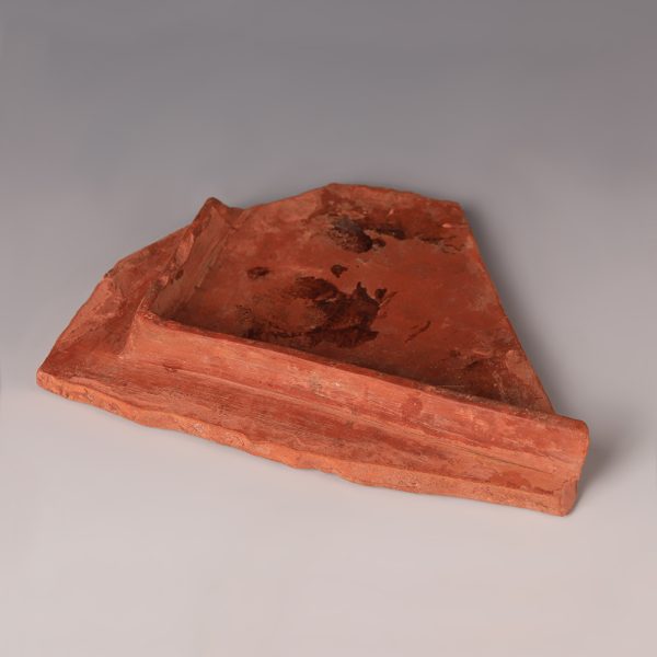 Ancient Roman North African Red Slipware Relief Plaque with Soldier, Lion and Tree