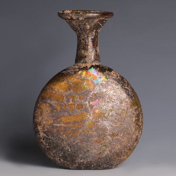 Ancient Roman Ochre Glass Lentoid Flask