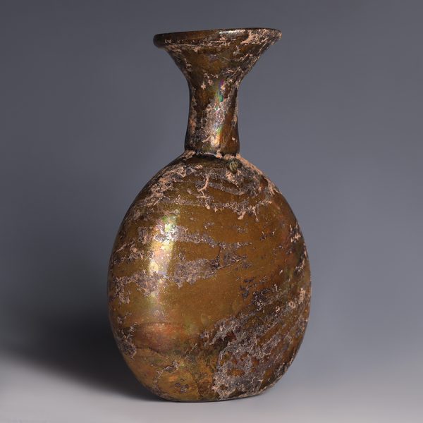 Ancient Roman Ochre Glass Lentoid Flask