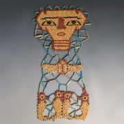 Yellow Beaded Mummy Mask with Funerary Face, Four Sons of Horus and Winged Scarab