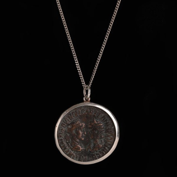 Roman Gordian III and Tranquillina Ae32 Coin Pendant with Silver Frame