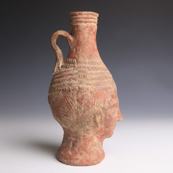 Ancient Roman North-African Redware Jug of a Head