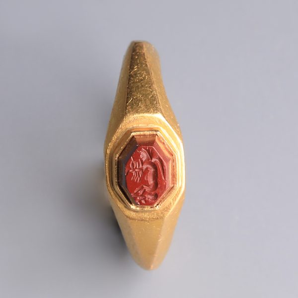 Ancient Roman Gold Ring with a Jasper Intaglio of Cupid