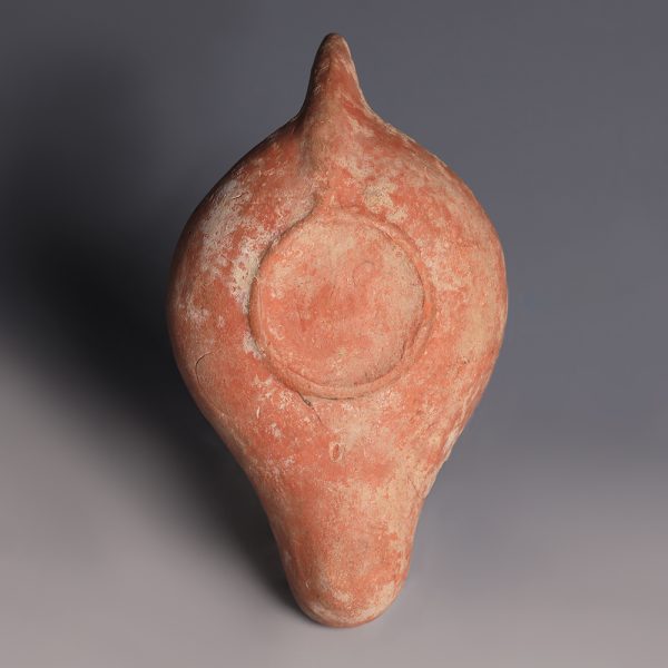 Roman Terracotta Oil Lamp with a Kantharos