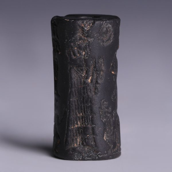 Old Babylonian Cylinder Seal of Warrior King and Goddess Ninshubur