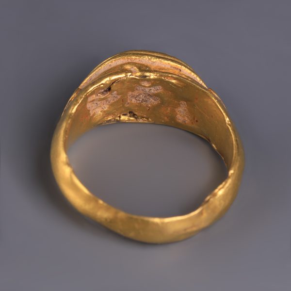 Ancient Roman Gold Ring with Garnet Intaglio of Cupid