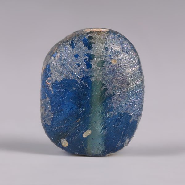 Western Asiatic Blue Glass Stamp Seal with Hunt Scene